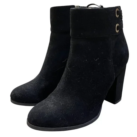 Michael Shannon Suede Bootie Black 7.5 Size Zip Ankle Leather Upper - Picture 1 of 10